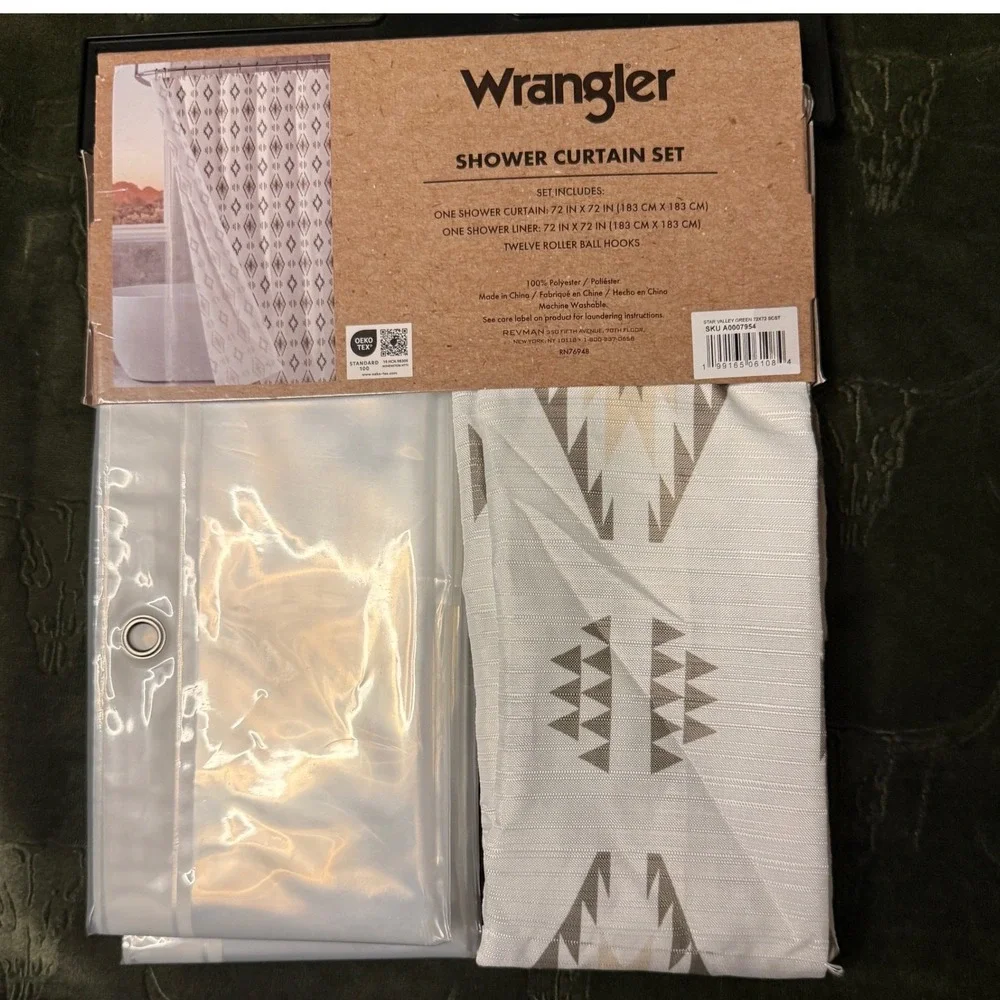 Wrangler Shower‎ Curtain Set Unisex 72x72 Green NWOT Tribal Western Star Valley